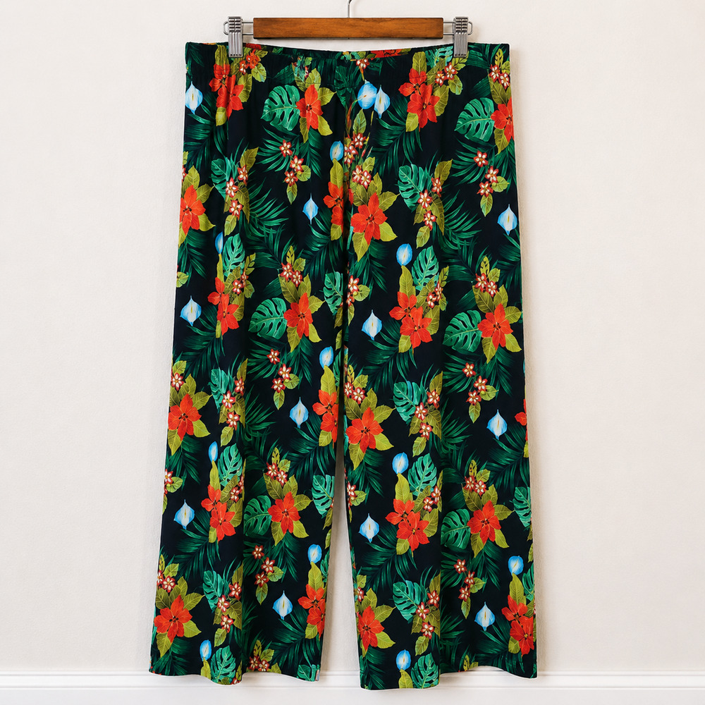 Tommy Bahama Womens 2XL Tropical Floral Pants Wide Leg Pull On Resort Vacation